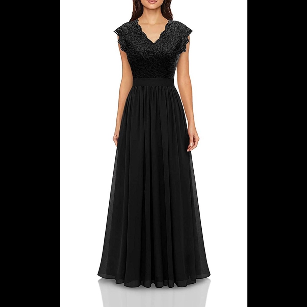 Dressystar Women’s V Neck Sleeveless Lace Bridesmaid Dress Wedding Party Gown